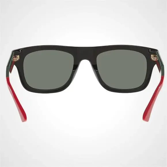 New GUCCI Sunglasses Mens 52mm Black Square Rectangle Aviator Red Green Web Arm - Picture 4 of 8